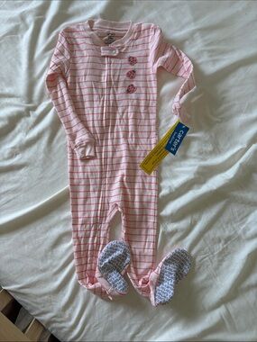 Carter's Pink Striped Footed One-Piece Pajamas with Ladybug Accents